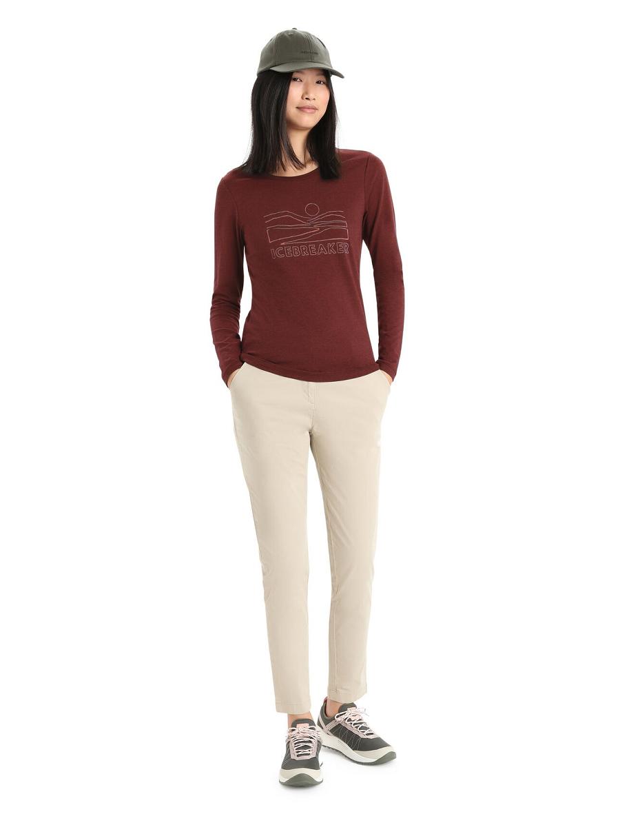 Women's Icebreaker Merino Central Classic T-Shirt Sunset Long Sleeve Espresso | CA 1313EBCX